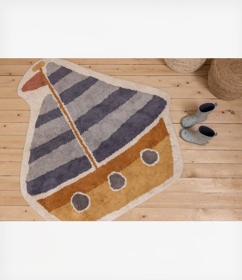 Χαλί παιδικού δωματίου σε σχήμα βάρκα μπλε 100% βαμβάκι 120X105cm Little Dutch LD-RU10311640