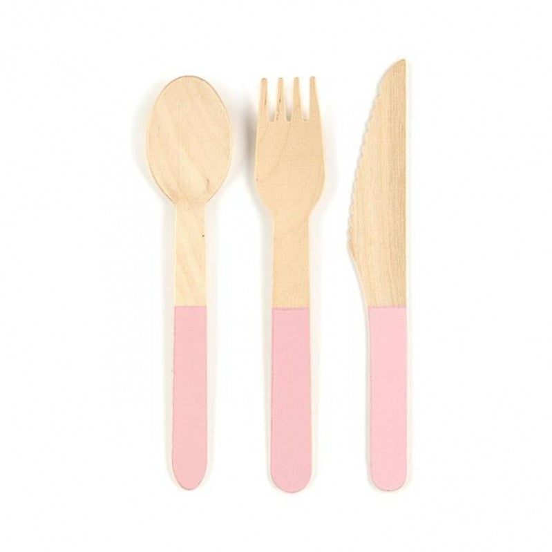 Set of 24 wooden cutlery for parties pink - Meri Meri 17cm