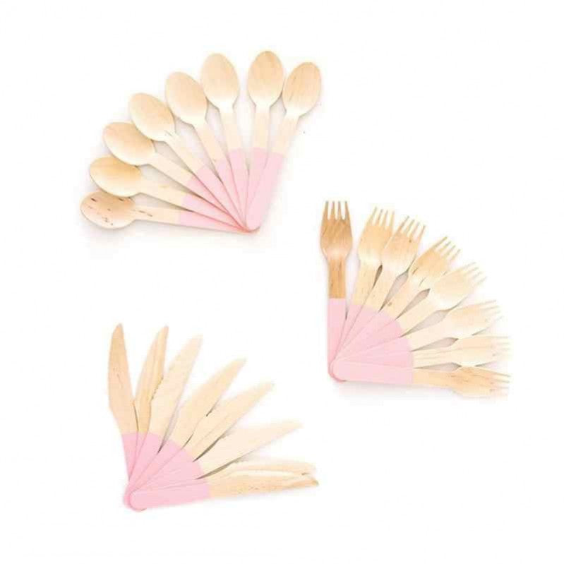 Set of 24 wooden cutlery for parties pink - Meri Meri 17cm