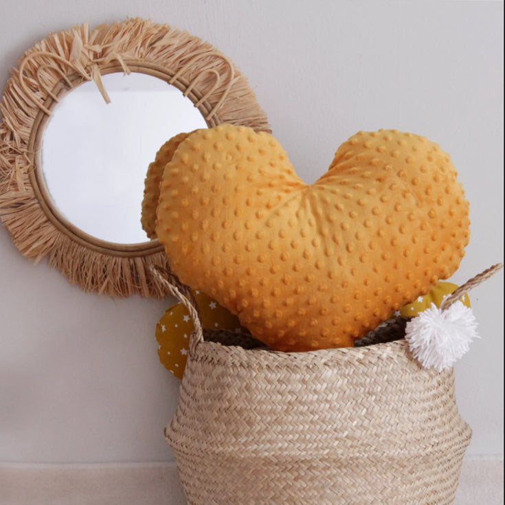 Pillow Heart Ochre velour polka dots