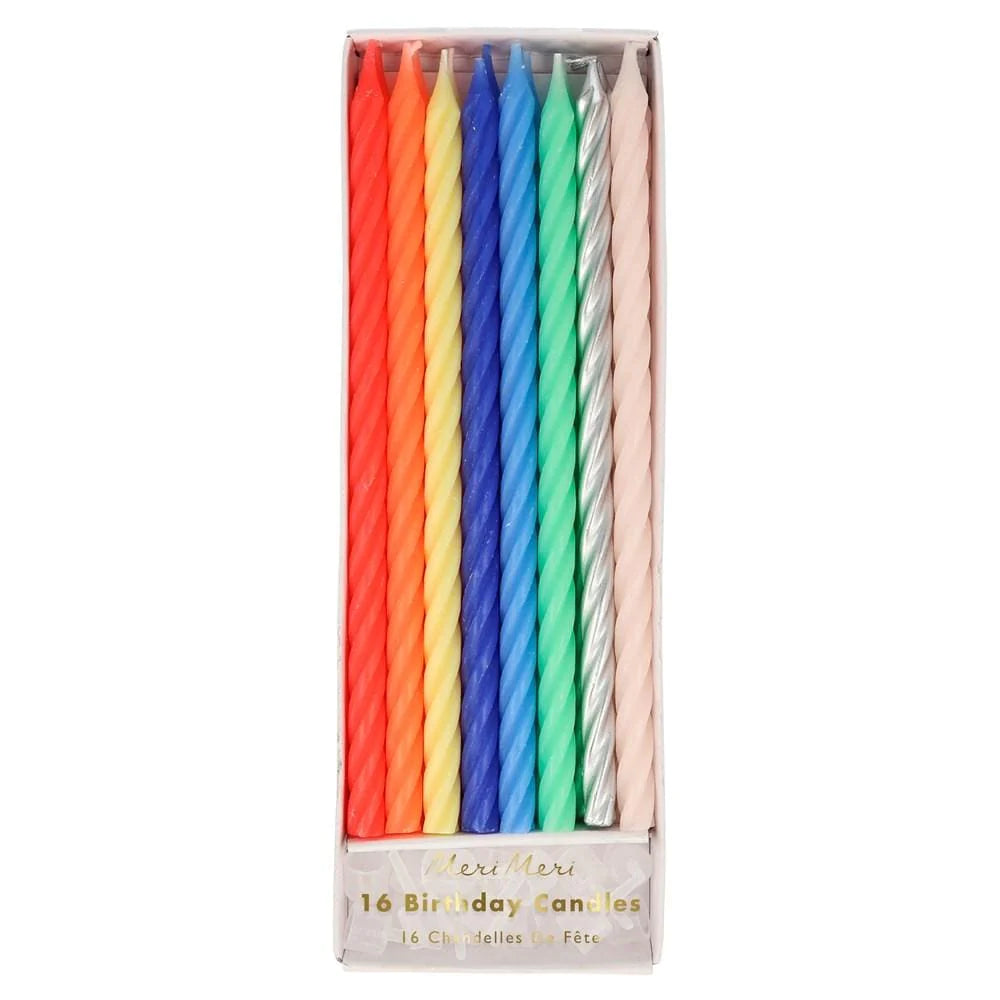 Meri Meri Multi Neon Twisted Candles (x 16)