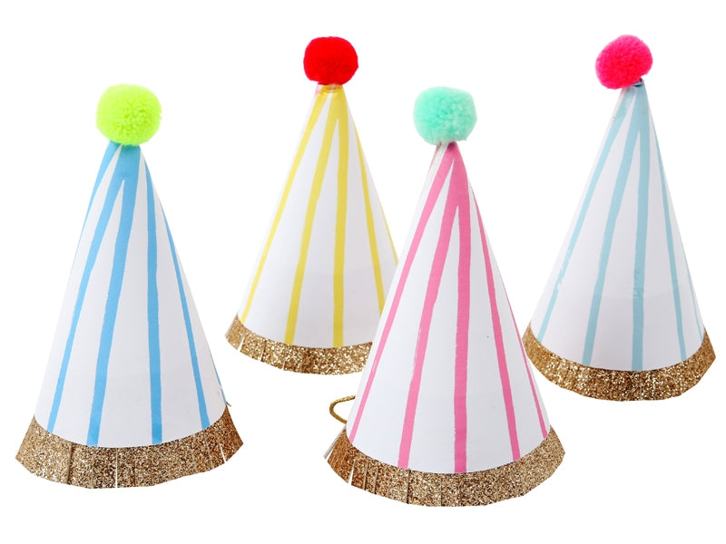 Meri Meri Stripe Pompom Mini Party Hats (x 8)