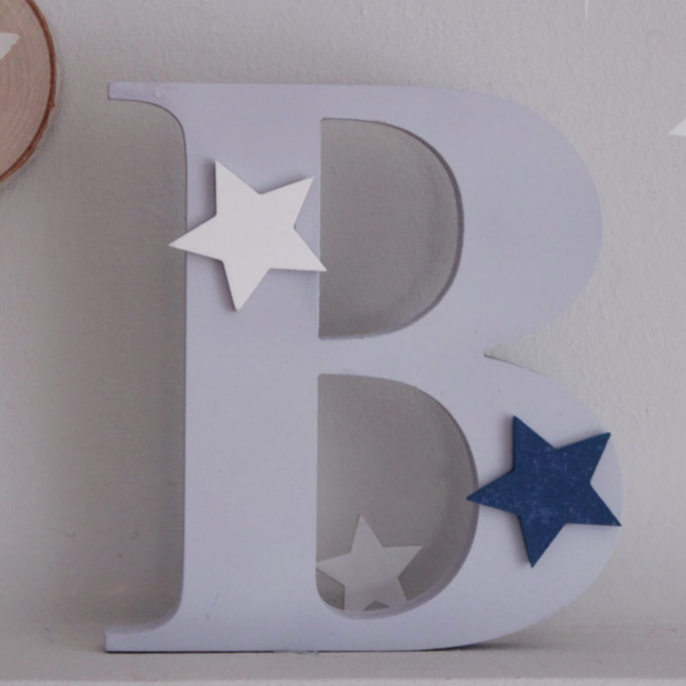 Blue wooden monogram for children's room with stars-B-18cm