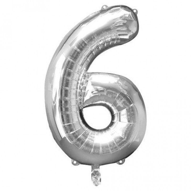 Silver Foil Number 6 Balloon - Pick And Mix - 35cm