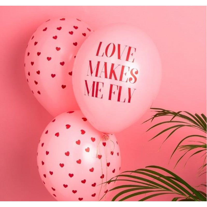 Balloons in pink color Love makes me fly-set of 5 pcs