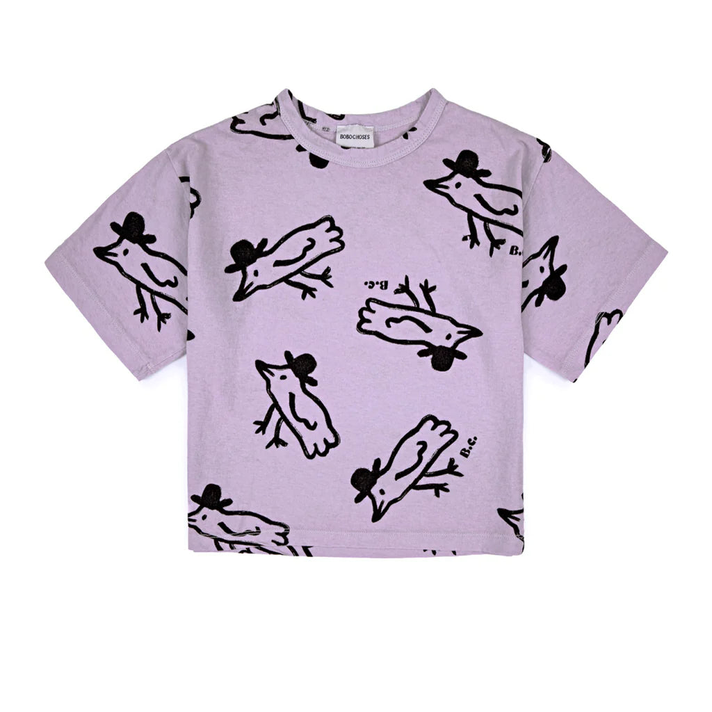 Mr Birdie all over t-shirt 2-11Y Lavender - Bobo Choses