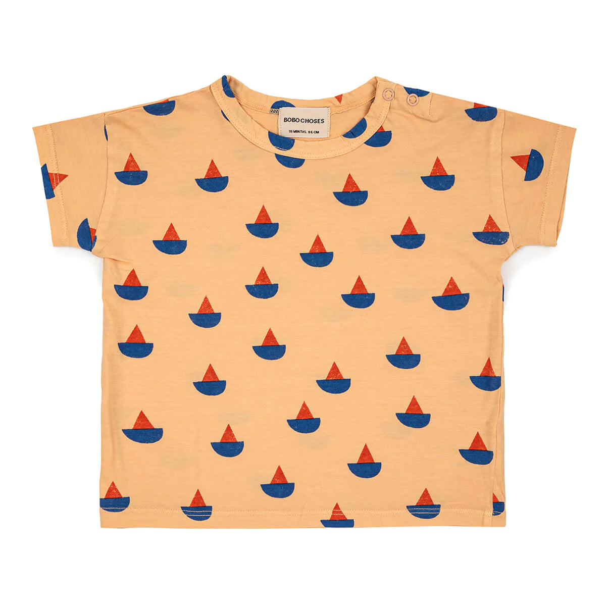 Sail boat all over t-shirt 3-24M Light brown - Bobo Choses