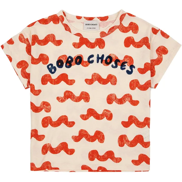 Waves all over t-shirt 2-11Y white - Bobo Choses