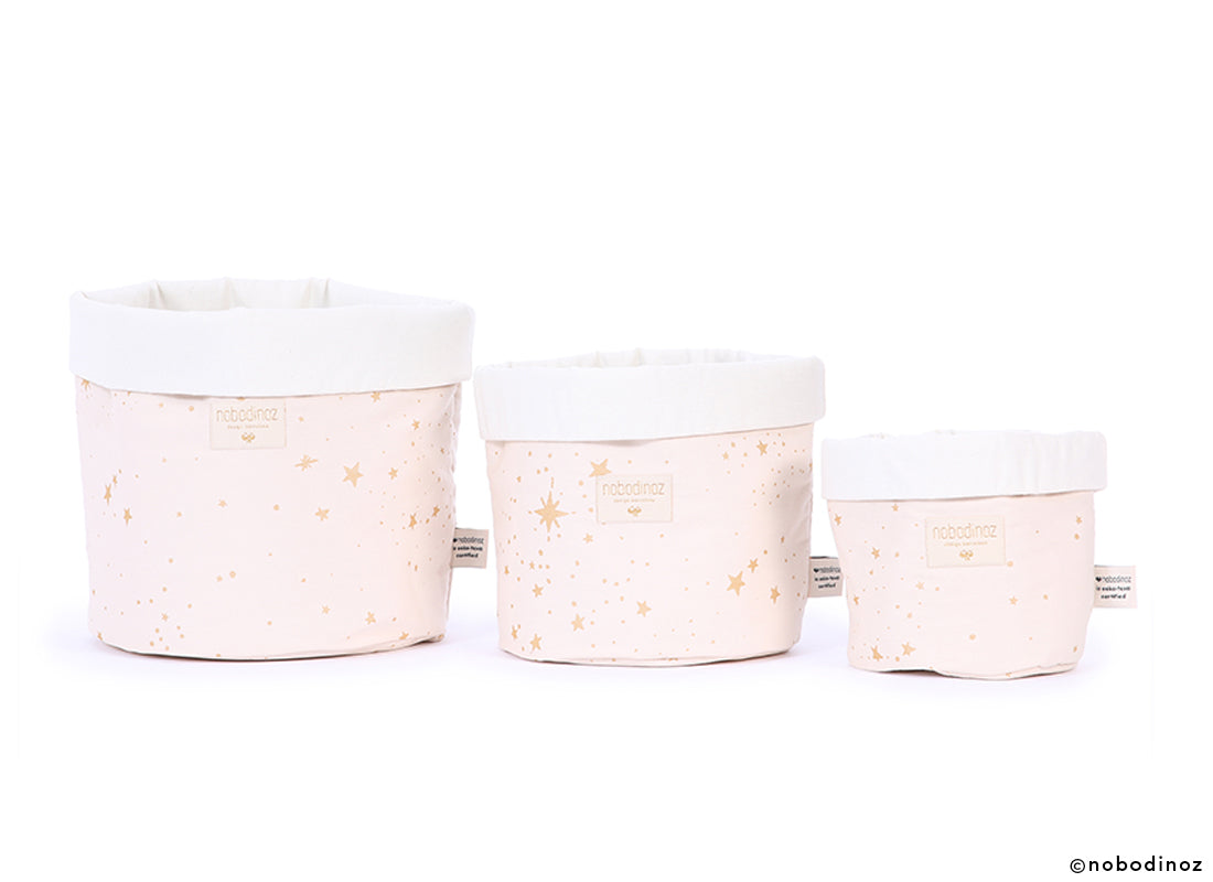 Βαμβακερό καλάθι αλλαξιέρας μικρό για βρεφικό δωμάτιο Panda Gold stella-Dream pink 19x15cm New Elements Nobodinoz