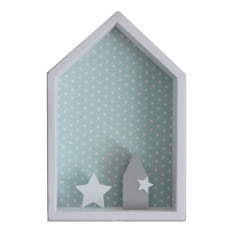 Wooden shelf for children's room house with mint stars 25 x 39cm-Vintage Lovers