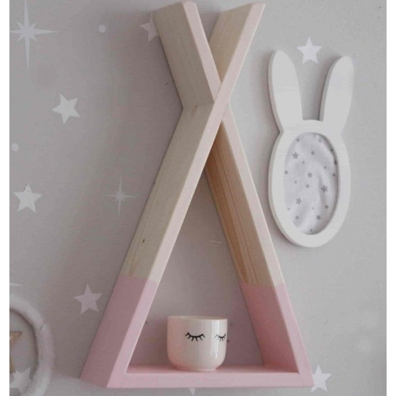 Wooden children's teepee shelf in pink 48x28x10cm