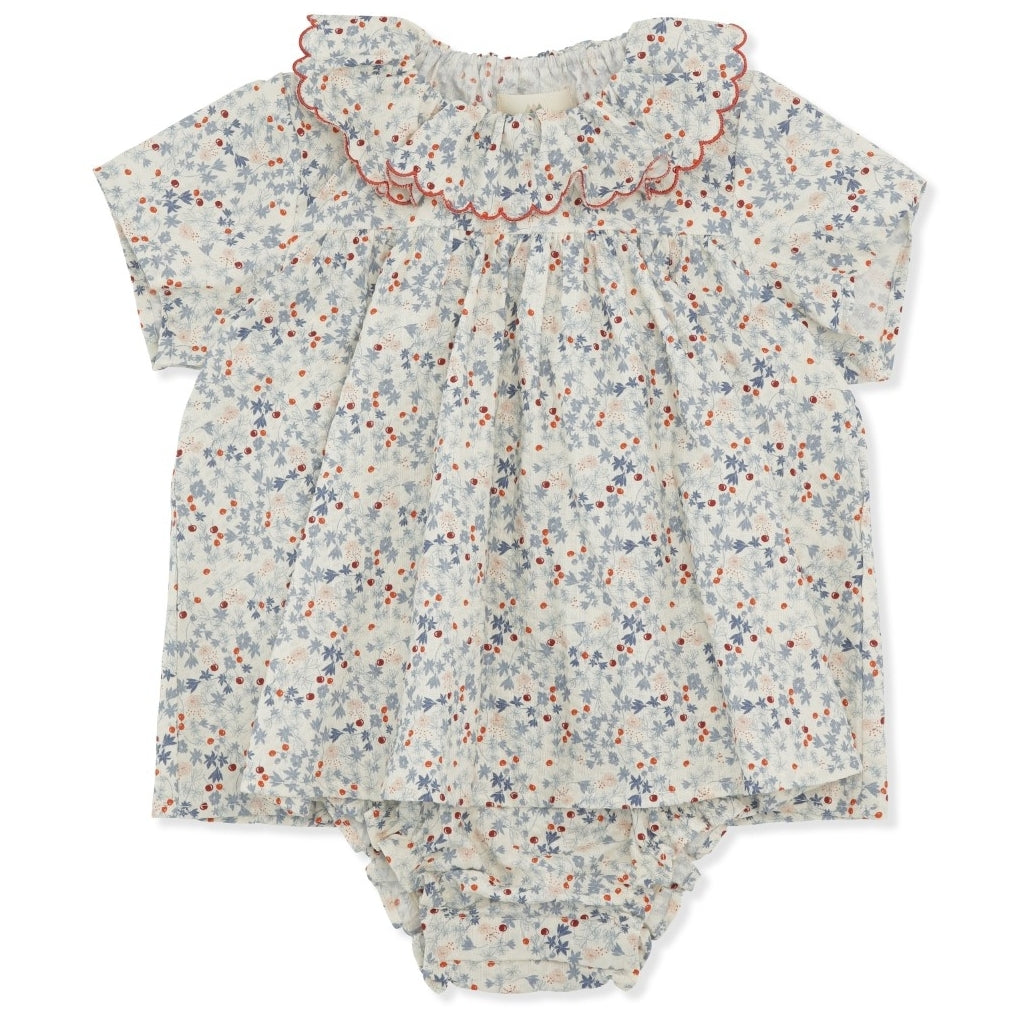 Children's Cotton Floral Romper With Ruffle Collar 6M-3Y Rose Hip Blue Konges Slojd