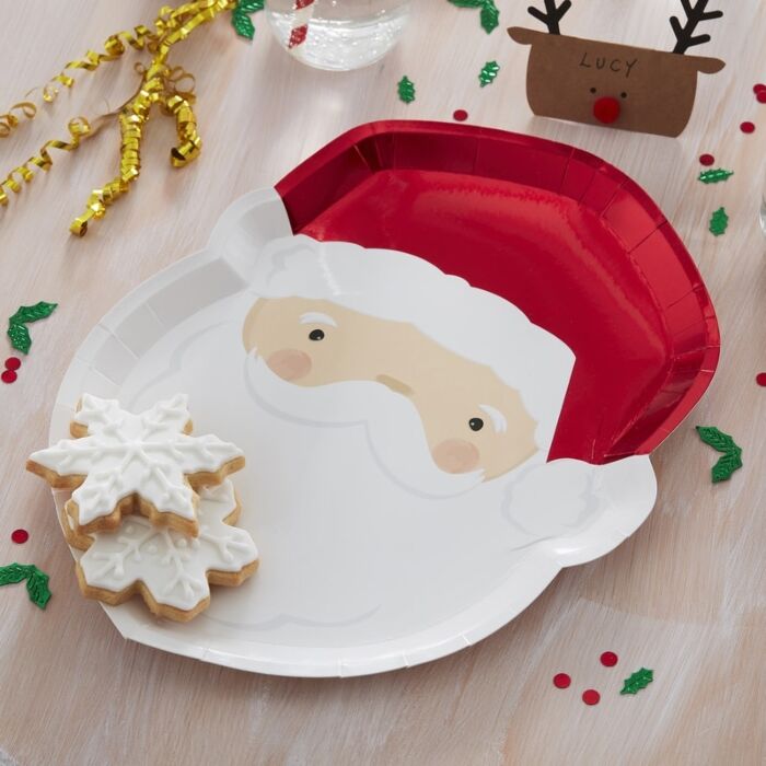Foil red Santa Claus paper plates (8 pieces)