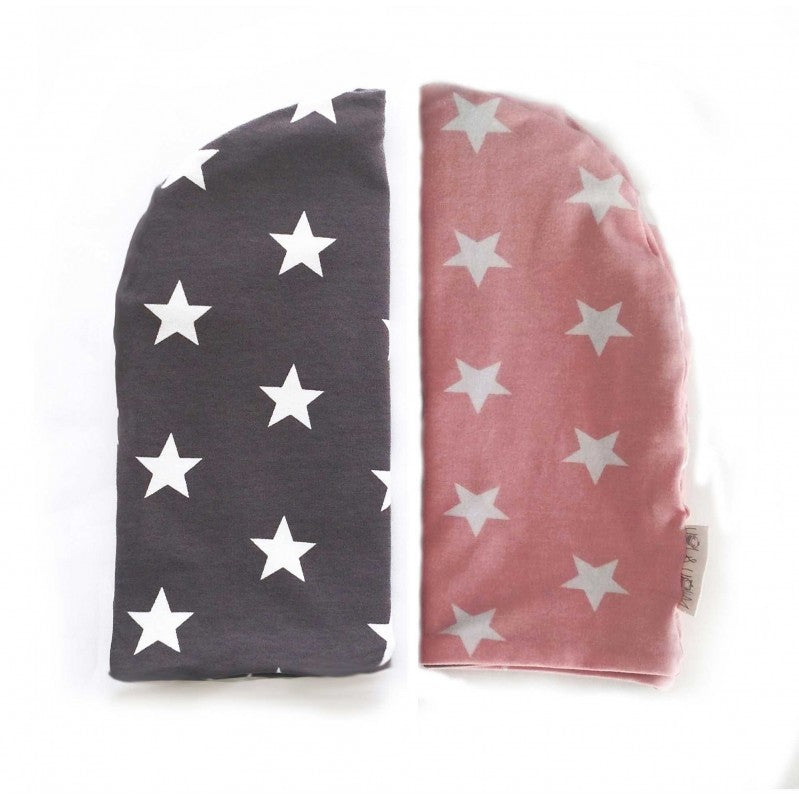 Slouchy beanie with stars print in pink