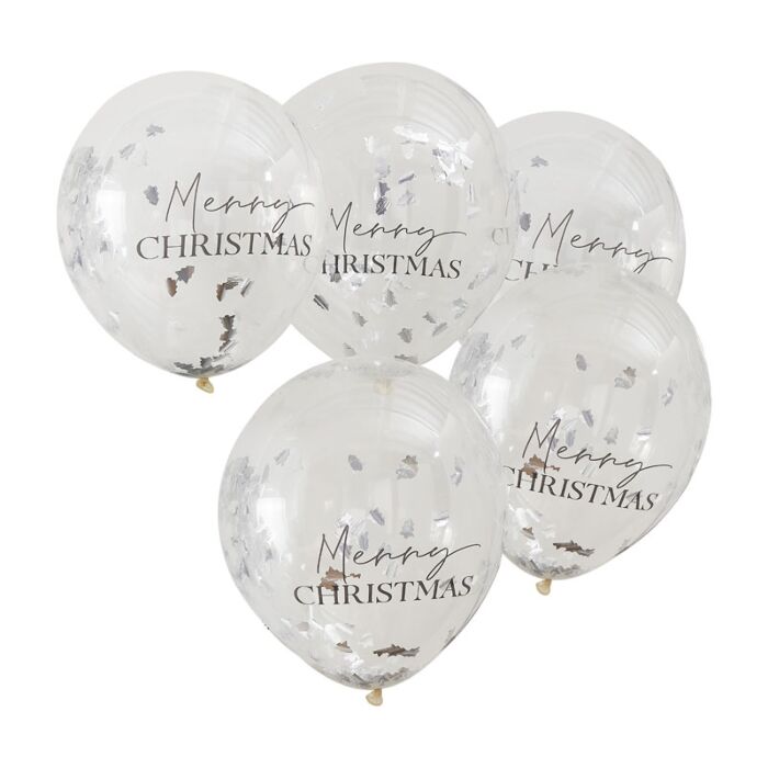 Silver Merry Christmas Confetti Balloons (5pcs)