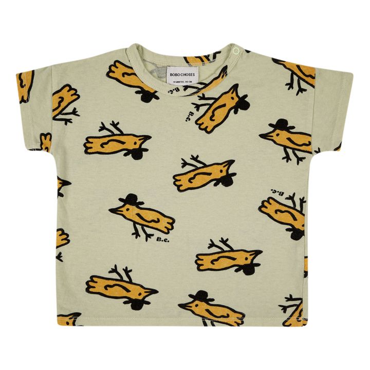 Mr Birdie all over t-shirt 3-24M Light green - Bobo Choses