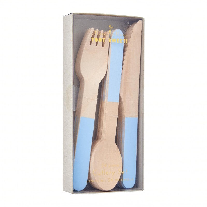 Wooden party cutlery light blue-24pcs-Meri Meri